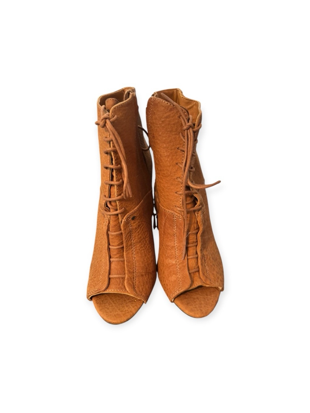 Women's Tan Lace-Up Peep-Toe Booties